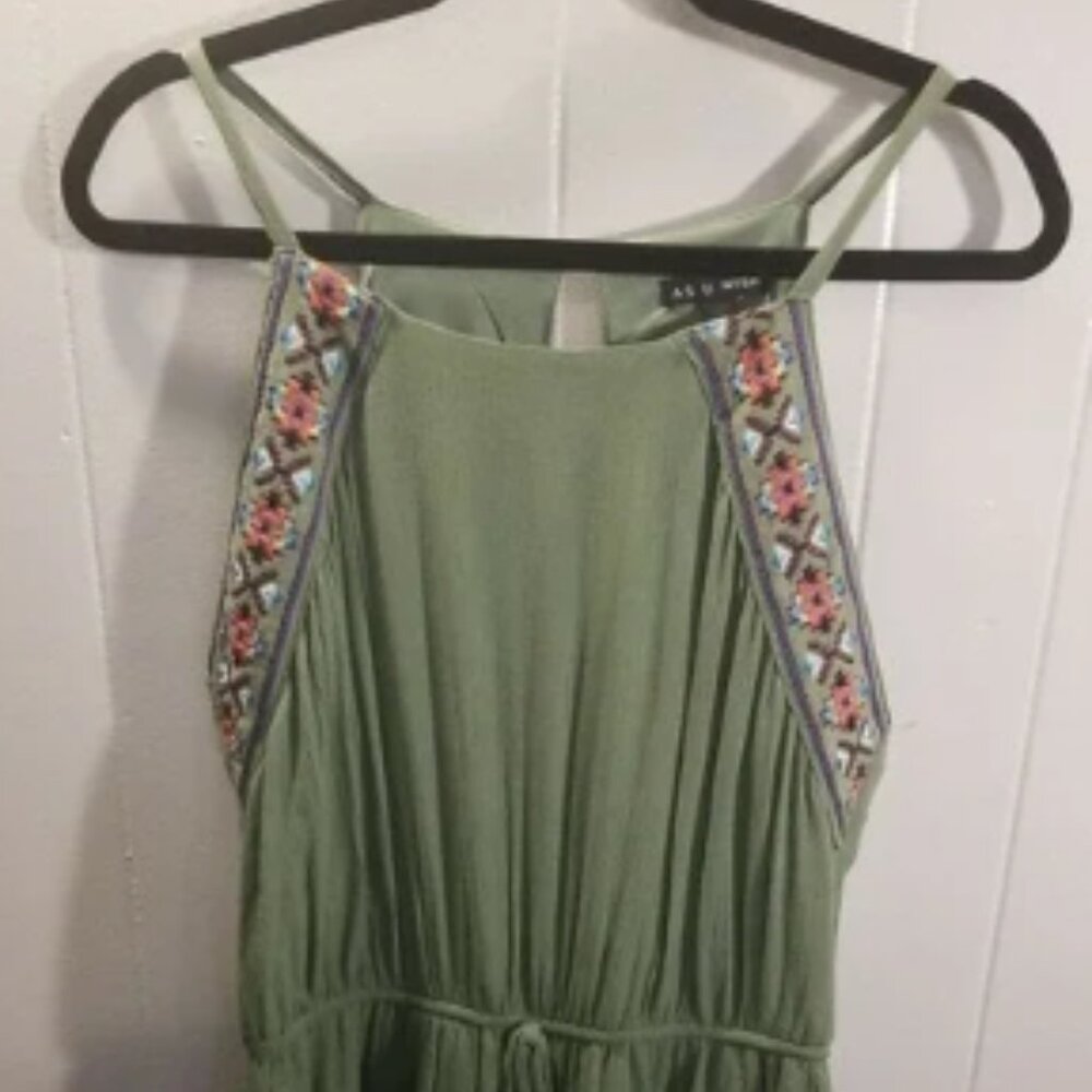 Green Embroidered Sleeveless Dress